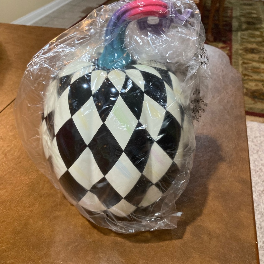 Mackenzie Childs courtly check harlequin fortune teller pumpkin 12 inches tall.